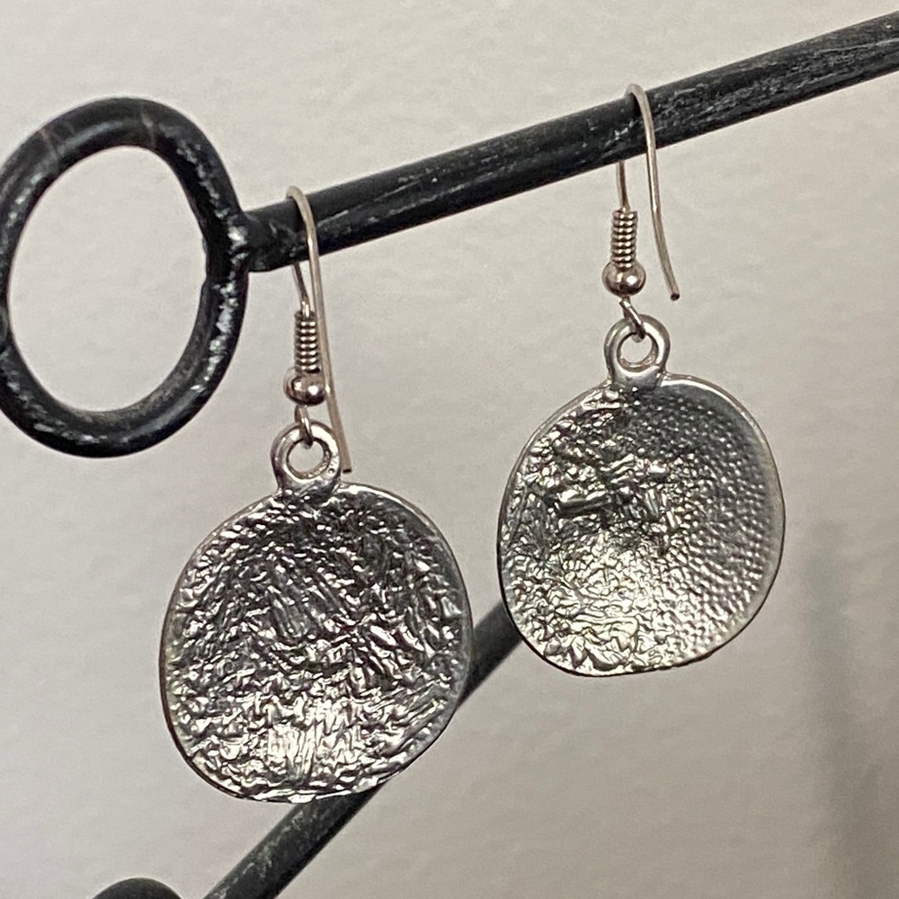 Teal Enamel Wave Swirl Dangle Earrings Silver Tone Boho Summer Beach Coastal - Picture 12 of 12